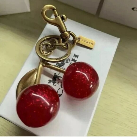 Coach Cherries With Brass Hardware Bag Charm Keychain Holder Retail $175 - Picture 2 of 8